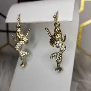 Mermaid Earrings Gold Tone with Crystal Accents